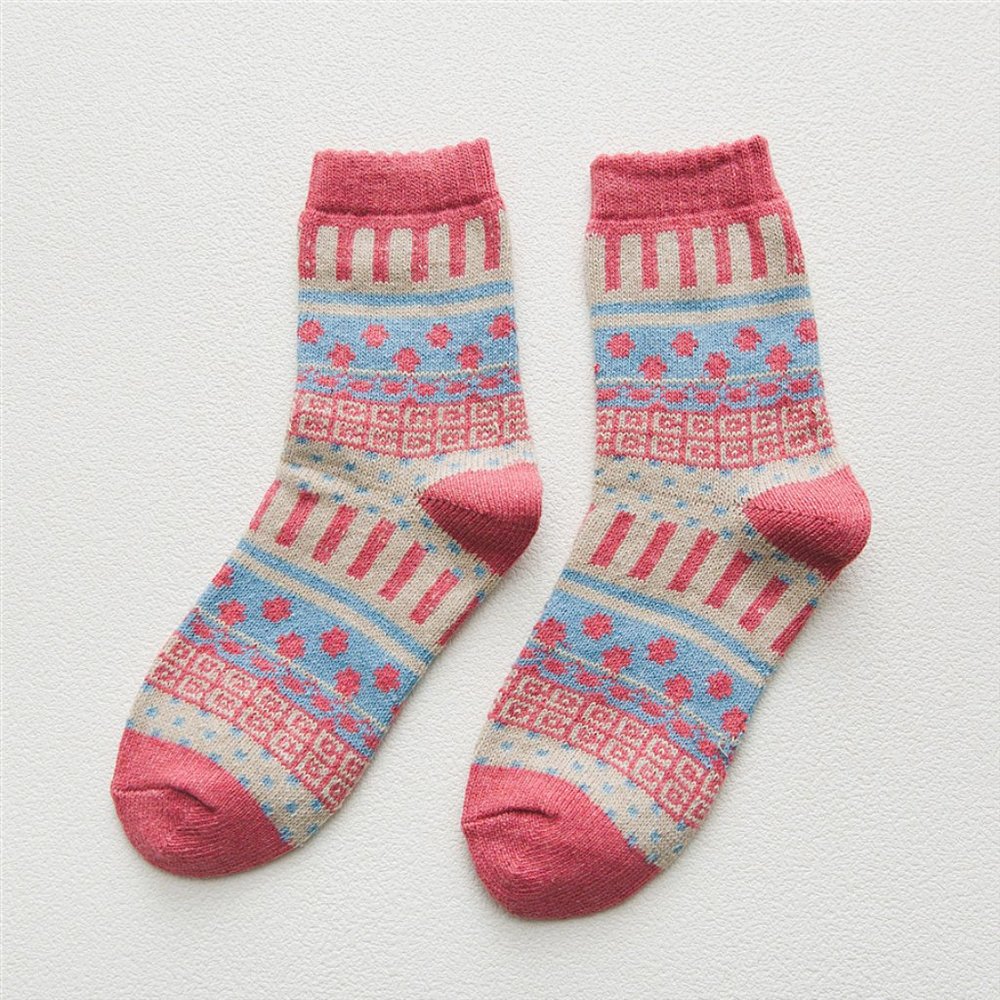 Womens 5 Pairs Vintage Style Thick Crew Socks - Picture 11 of 16